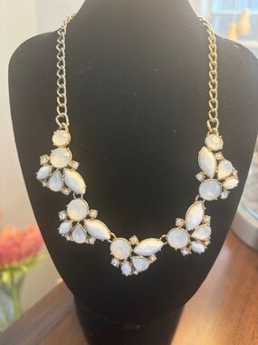 Gold-Tone White Floral Statement Necklace